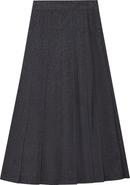 Juli Pleated Stretch Denim Knife Pleat Midi Skirt with Invisible Zipper