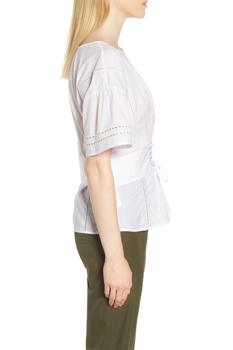 Lace-Up Eyelet Top, Alternate, color, WHITE