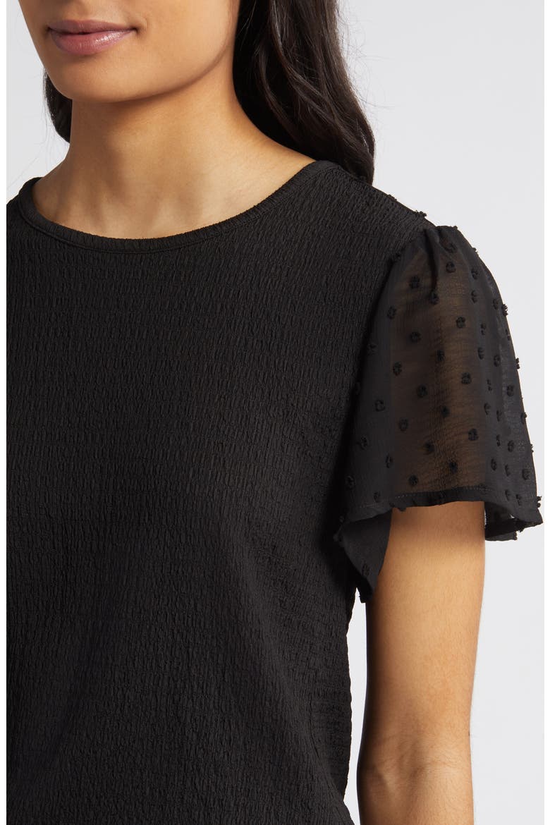 Clip Dot Smocked Top, Alternate, color, BLACK