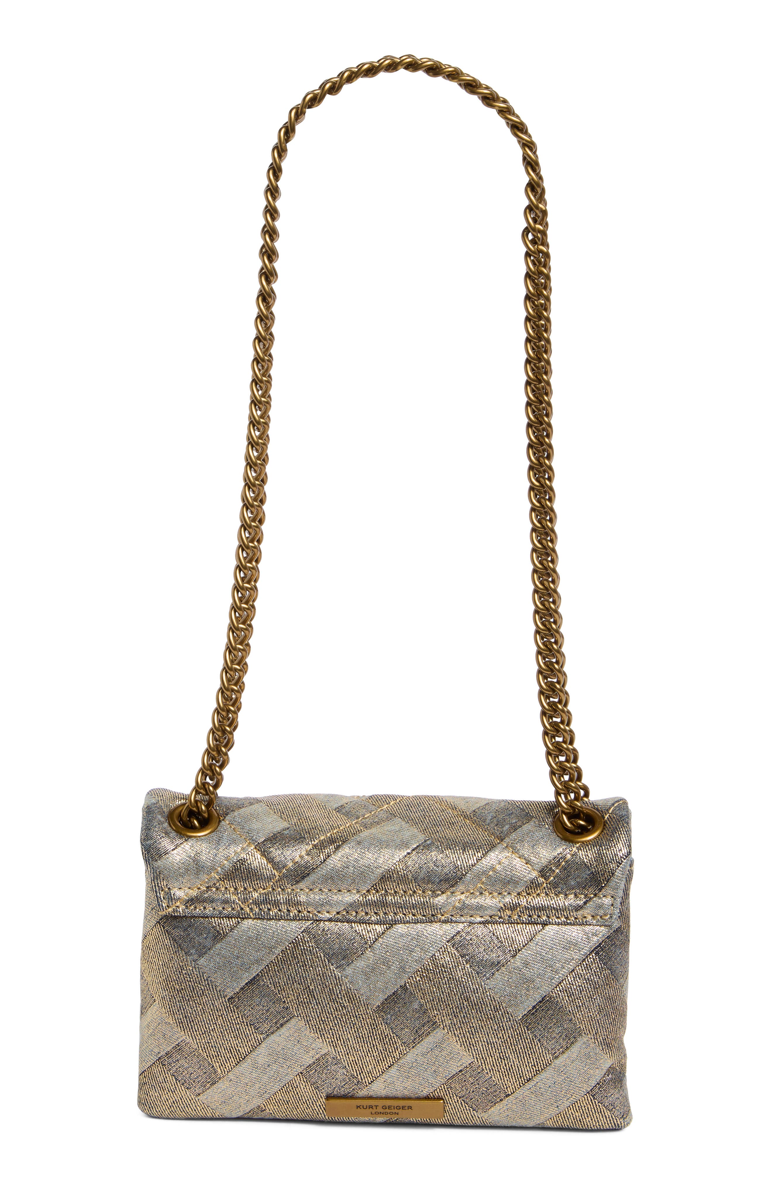 Kurt Geiger London Mini Kensington Quilted Convertible Shoulder Bag, Alternate, color, Gold Comb