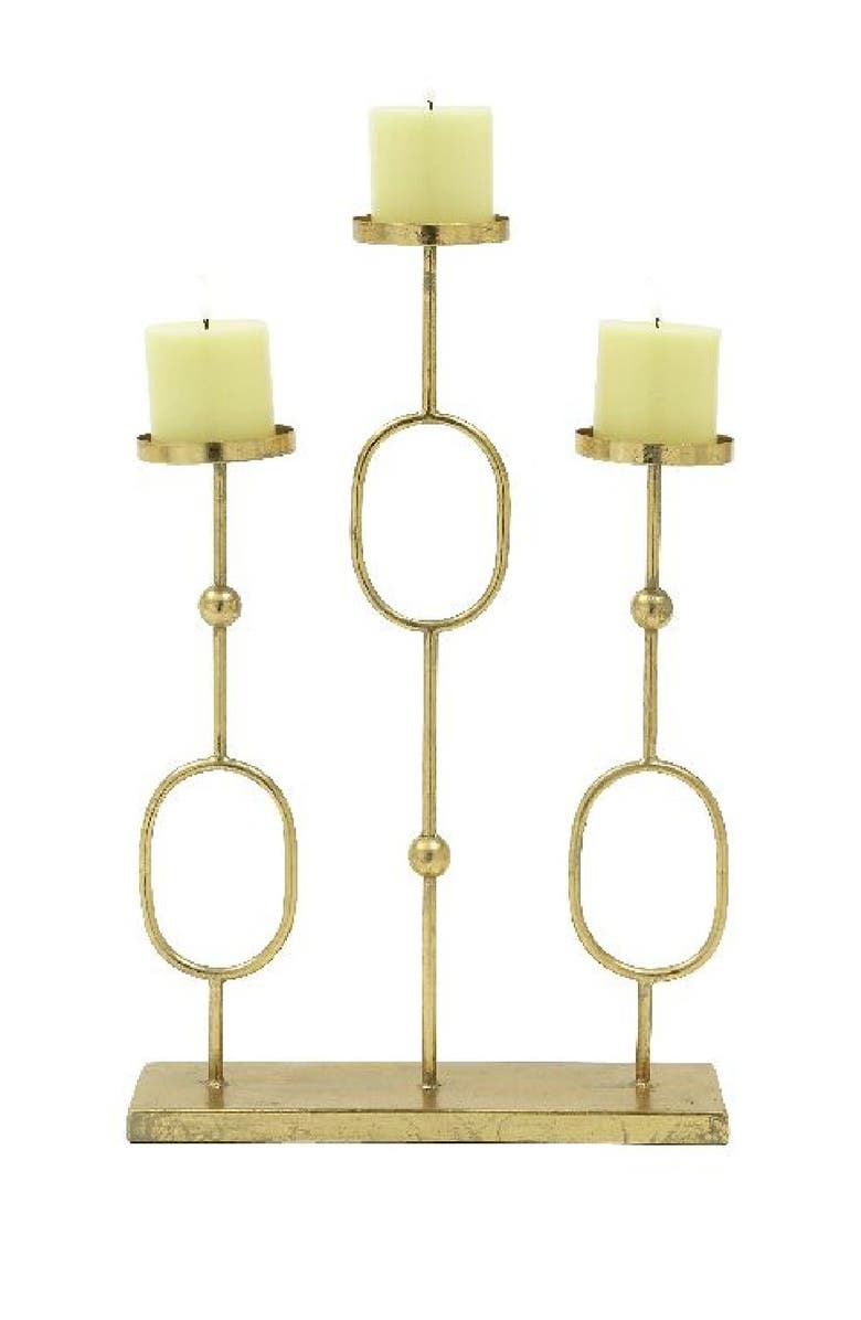 COSMO BY COSMOPOLITAN Contemporary Gold Iron Ovals & Beads Three-Light Candle Holder, Alternate, color, 