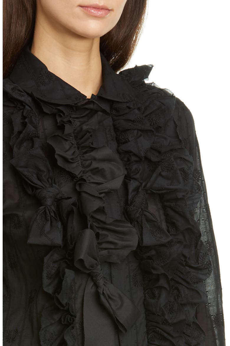 Tricot Comme des Garçons Bow Ruffle Detail Embroidered Shirt, Alternate, color, BLACK