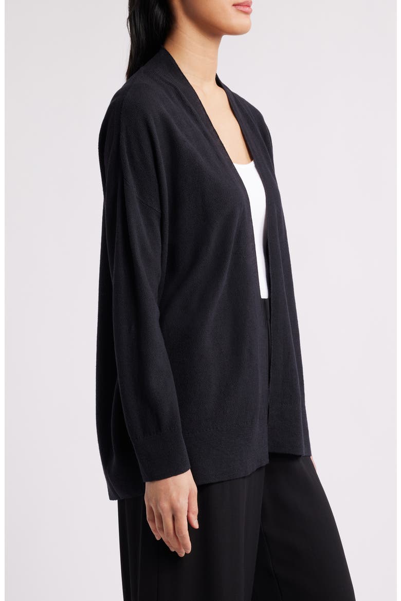 Organic Linen Blend Open Front Cardigan, Alternate, color, BLACK