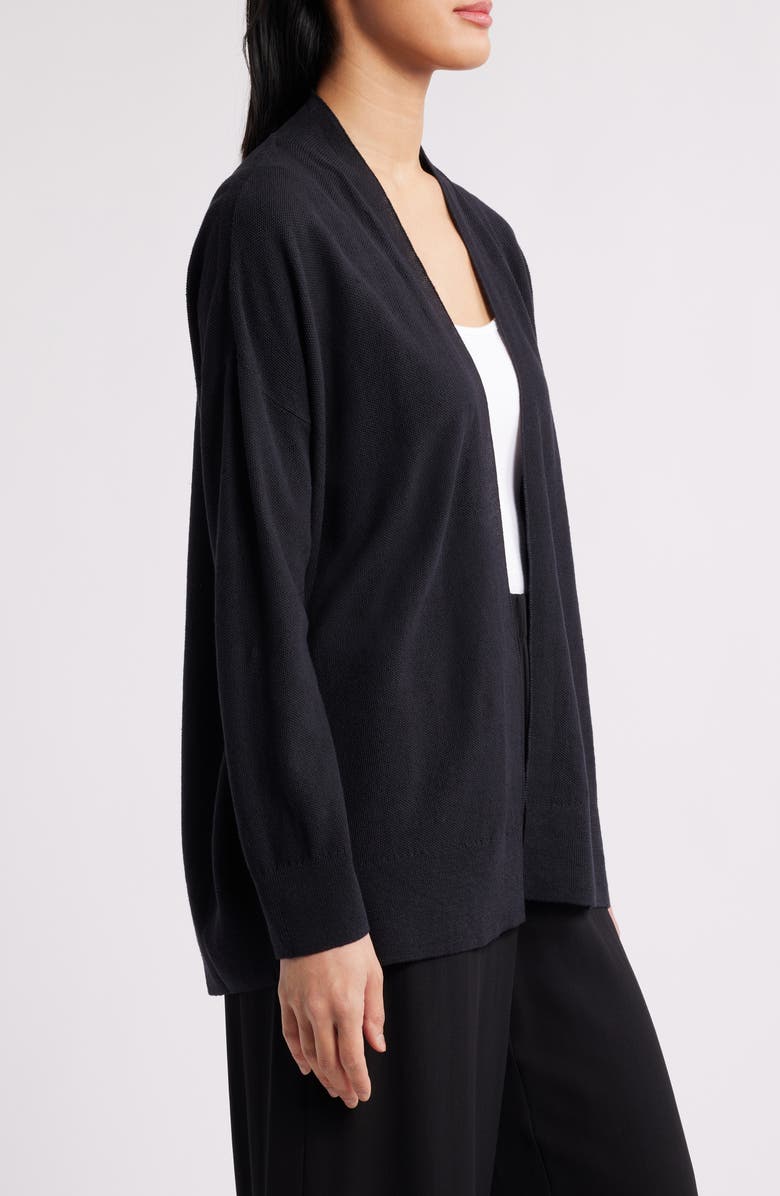 Eileen Fisher Organic Linen Blend Open Front Cardigan, Alternate, color, Black