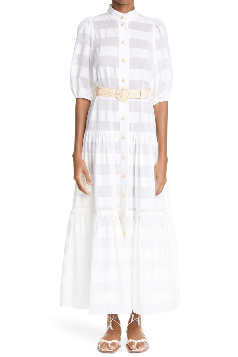 Rosa Stripe Cotton & Silk Shirtdress, Main, color, IVORY