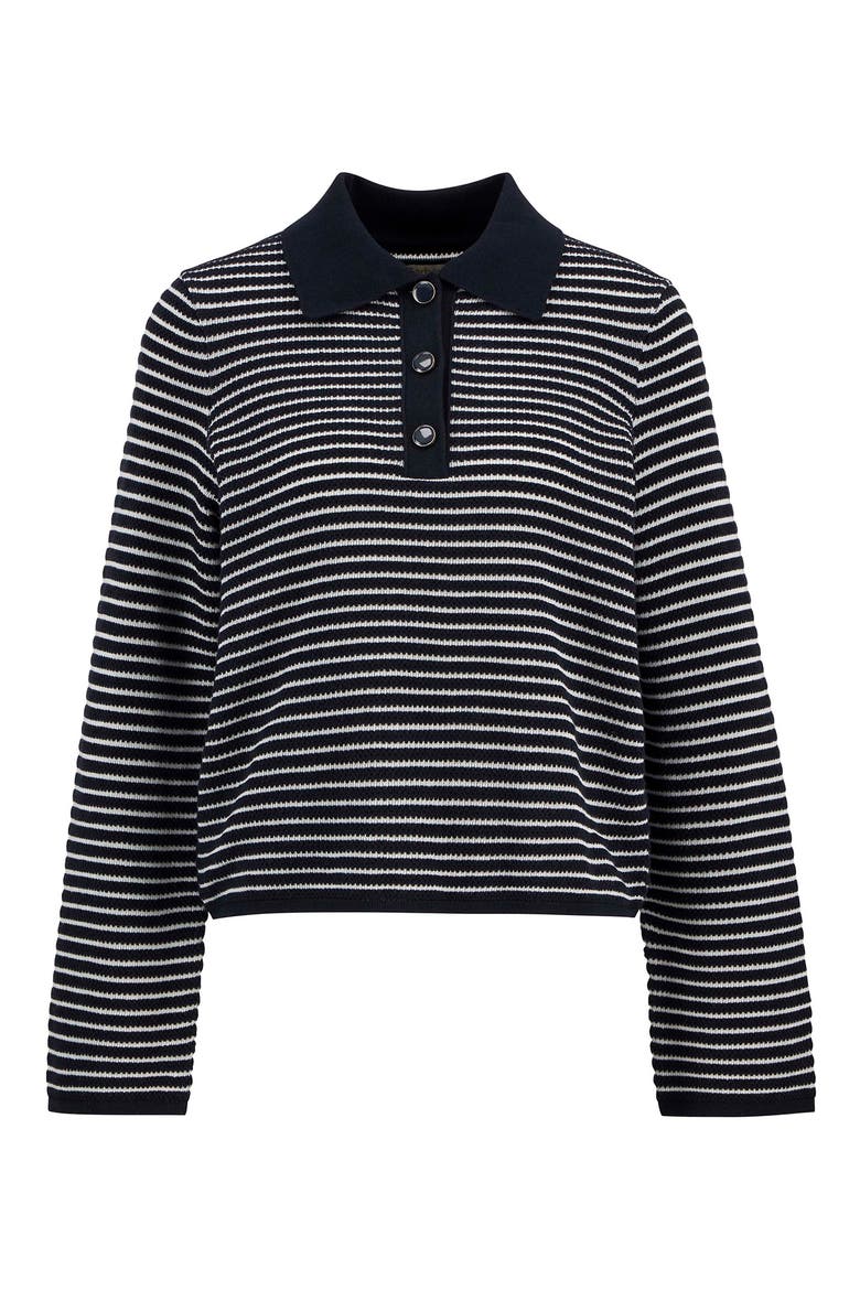 Inez Stripe Polo Sweater, Alternate, color, DARK NAVY STRIPE