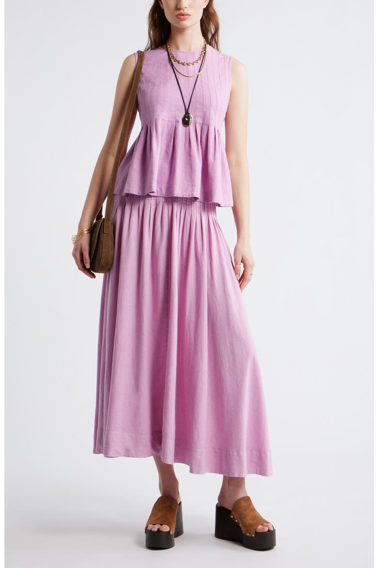 Pleat Accent Linen Blend Maxi Skirt, Alternate, color, PINK GALE
