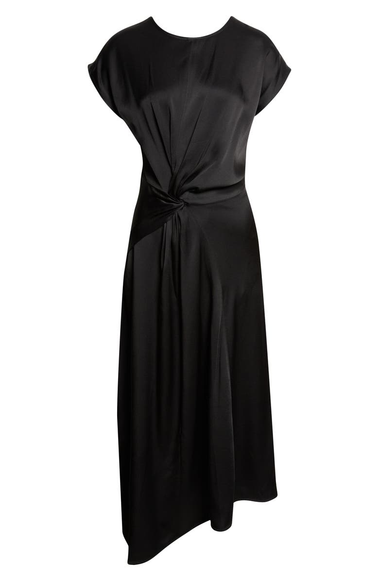 Victoria Beckham Aria Twist Waist Asymmetric Midi Dress, Alternate, color, Black