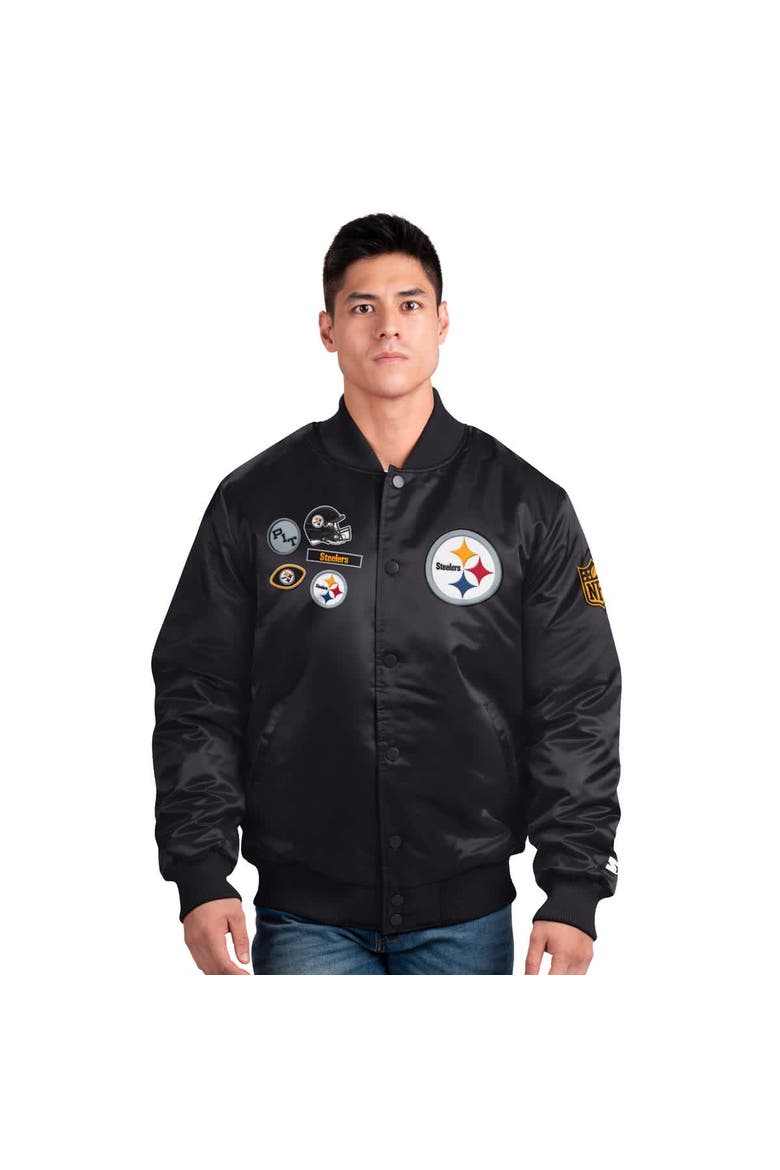 Men's Starter Black Pittsburgh Steelers Exclusive Satin Full-Snap Varsity Jacket, Main, color, Black