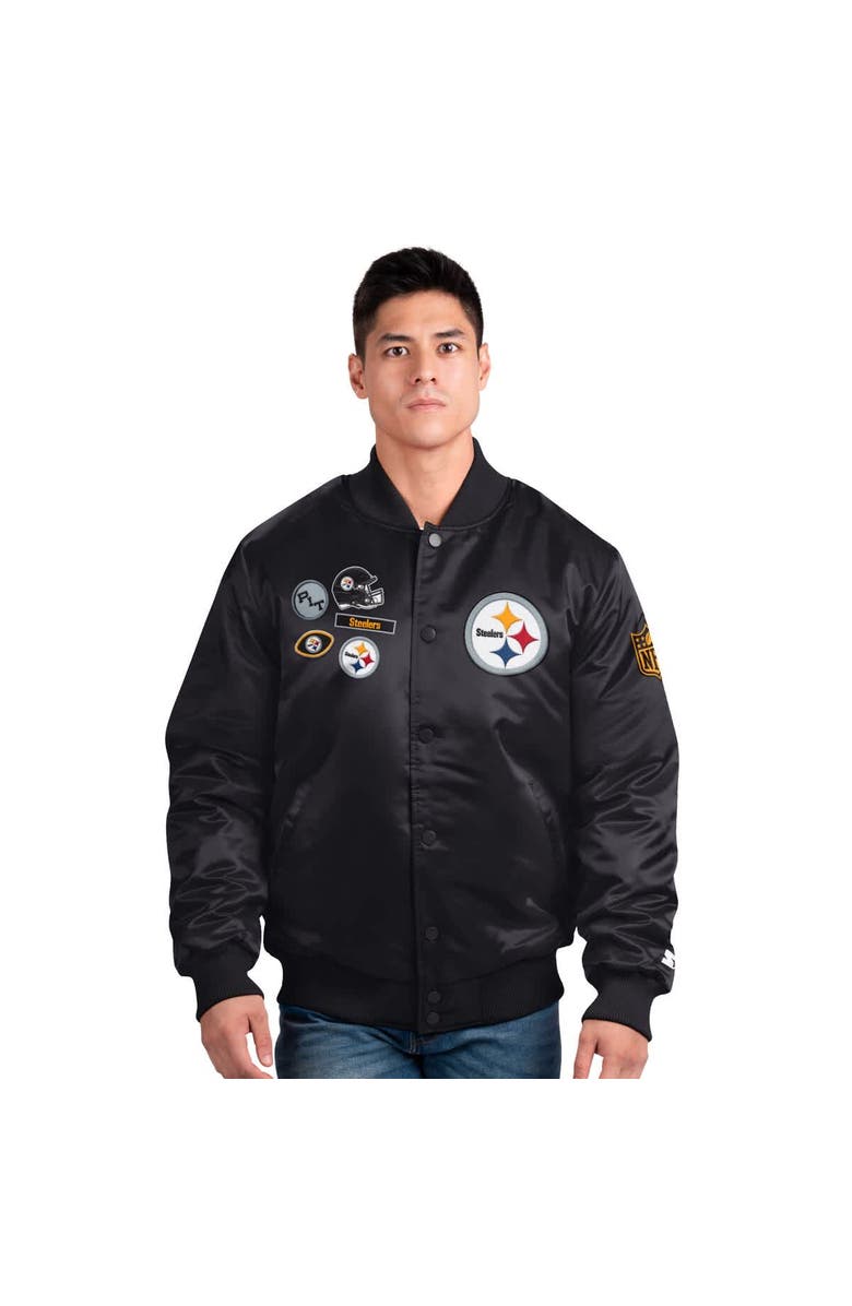 STARTER Men's Starter Black Pittsburgh Steelers Exclusive Satin Full-Snap Varsity Jacket, Main, color, Black