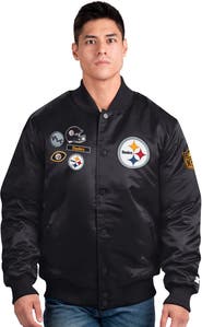STARTER Men's Starter Black Pittsburgh Steelers Exclusive Satin Full-Snap Varsity Jacket