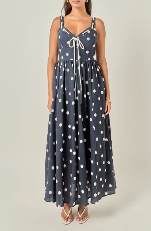 Polka Dot Linen Blend Maxi Dress