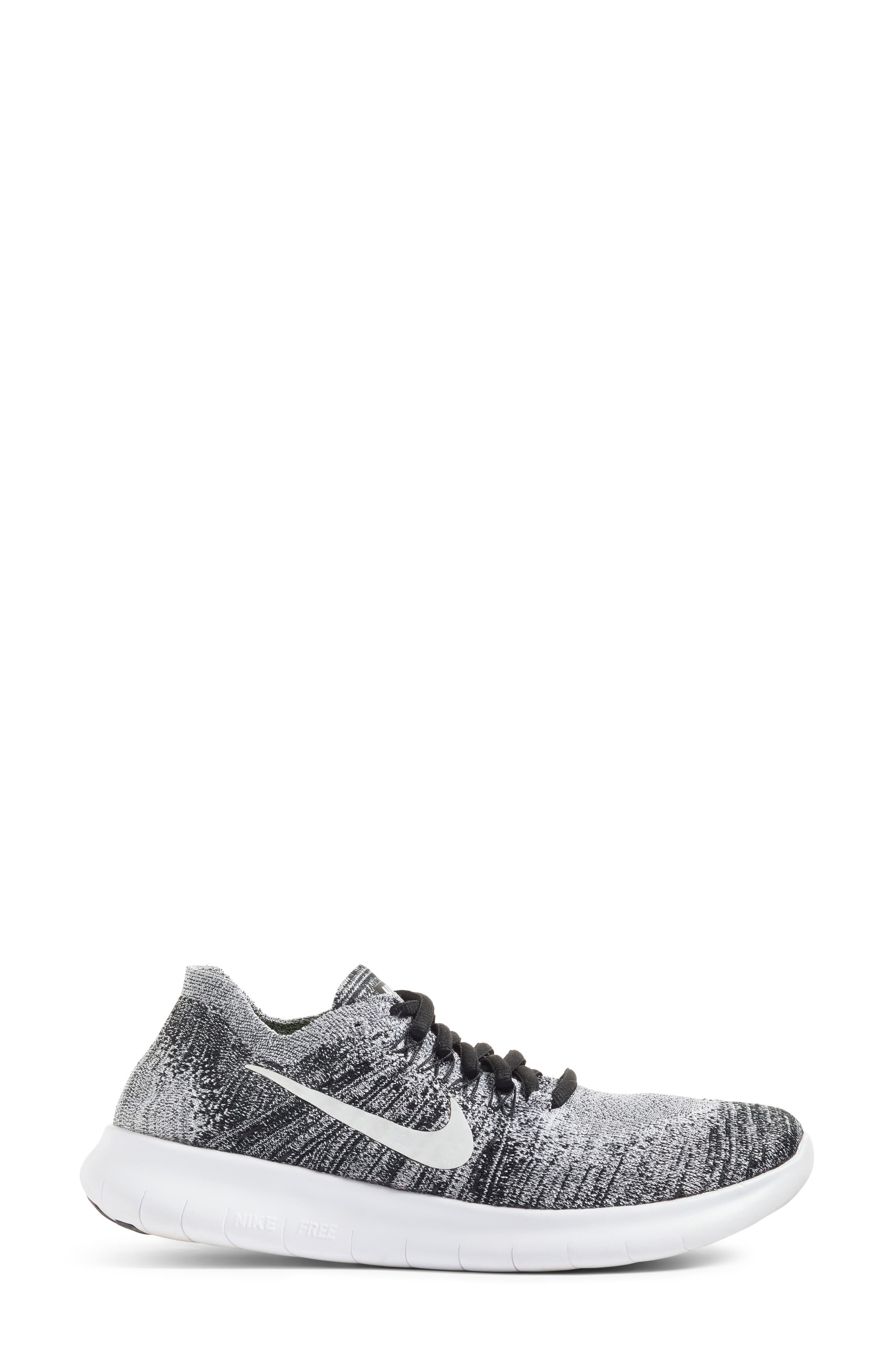 Free Run Flyknit 2 Running Shoe, Alternate, color, BLACK/ WHITE/ VOLT