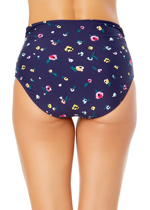 ANNE COLE GRADIENT FLORAL FOLD OVER HIGH WAIST SHIRRED BIKINI SWIM BOTTOMS 