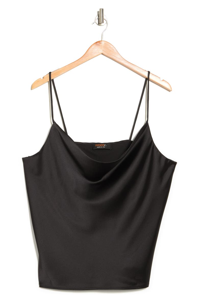 Cowl Neck Satin Camisole, Alternate, color, BLACK
