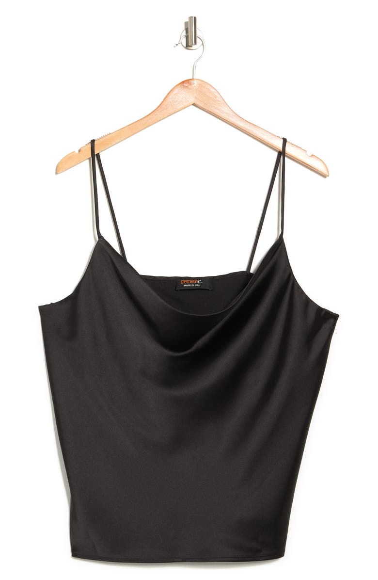 Renee C Cowl Neck Satin Camisole, Alternate, color, Black