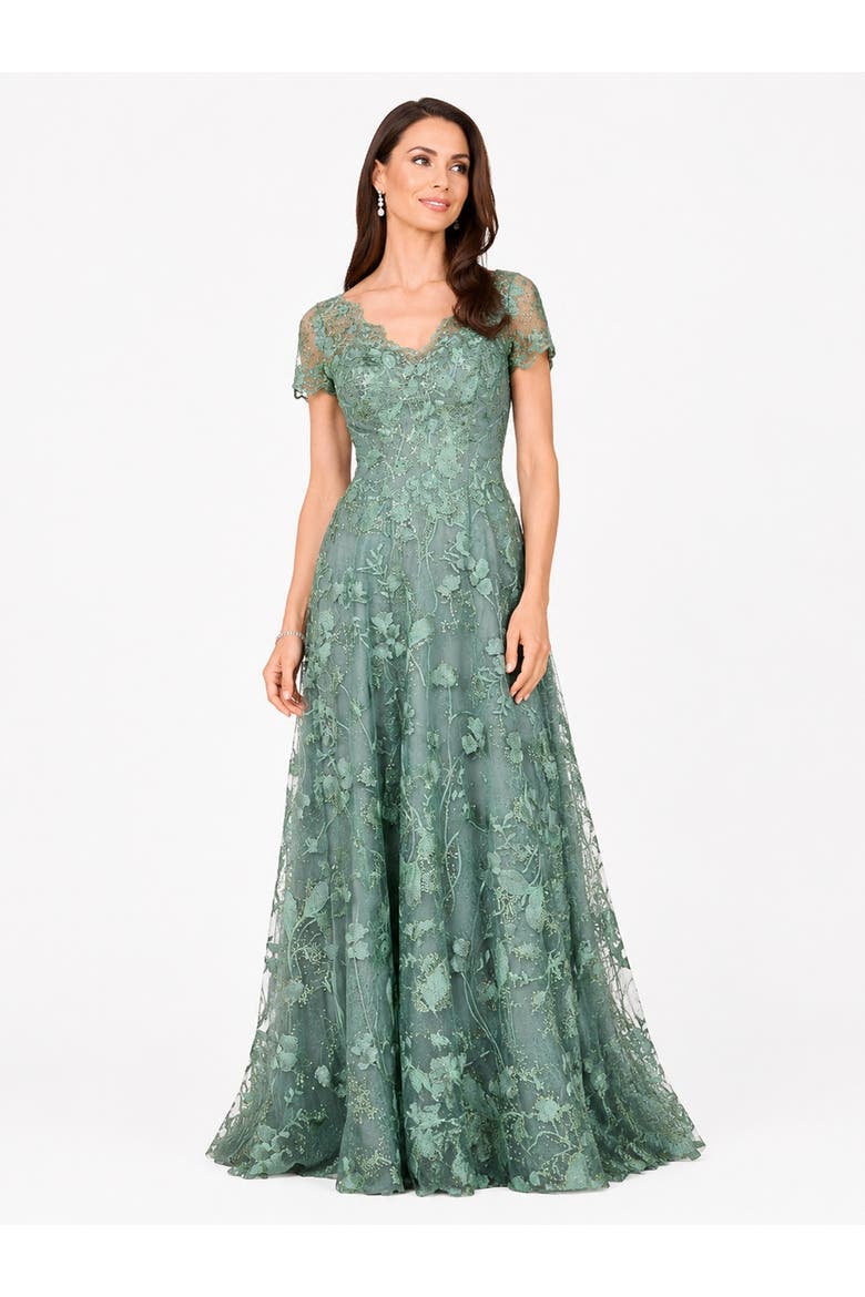 Beaded Faux-Wrap V-Neck Bridal Gown, Alternate, color, Green