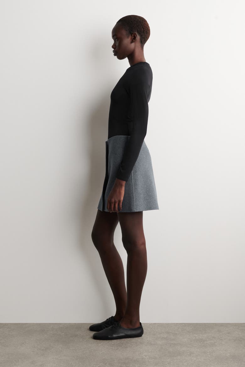 Buttoned Double-Faced Wool Mini Skirt, Alternate, color, GRAY