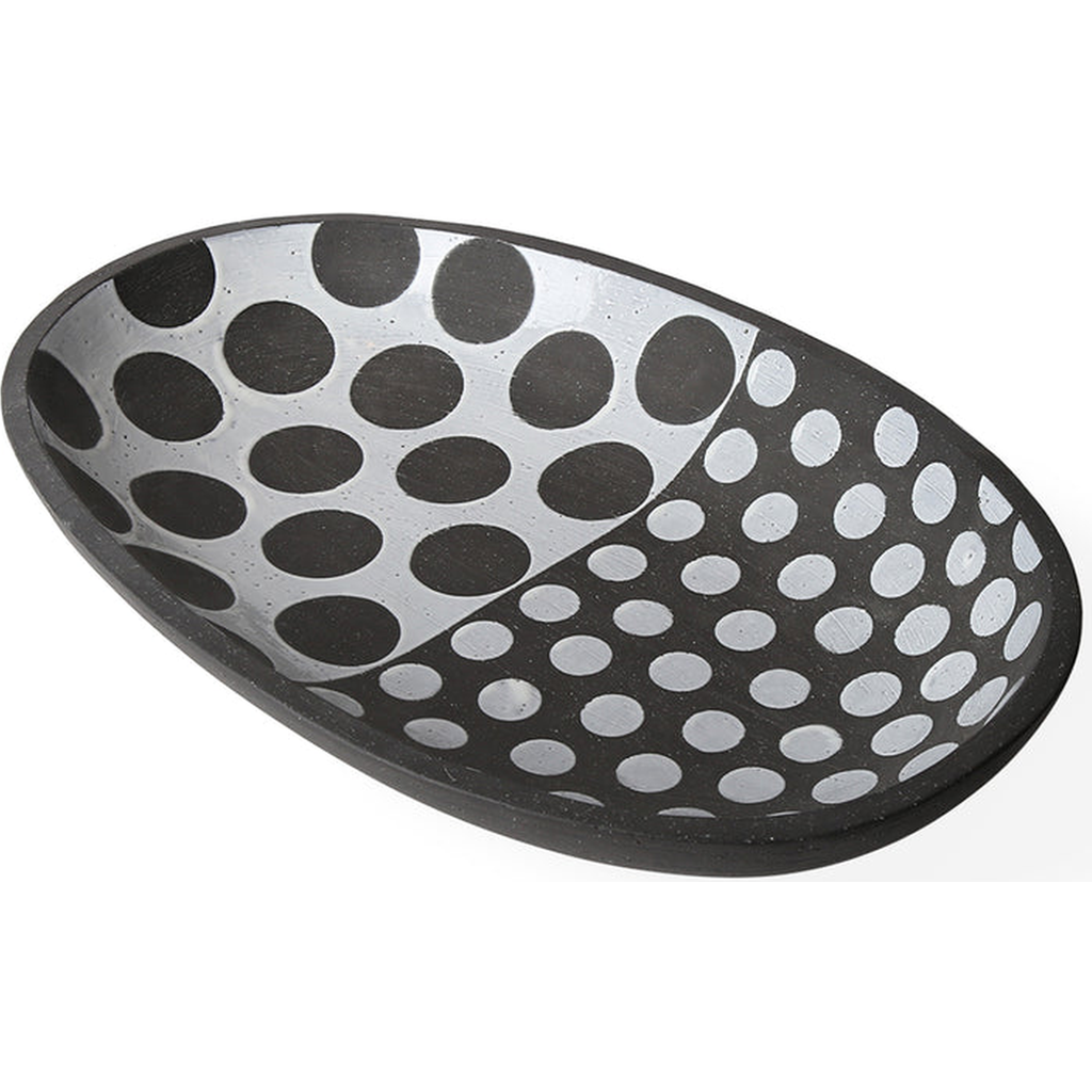 Jonathan Adler Palm Springs Oblong Bowl In Black/white Polka Dot