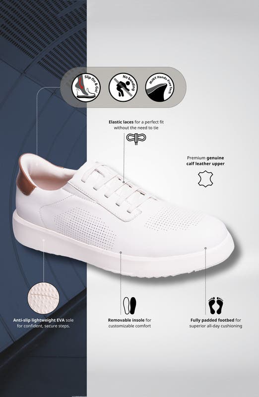Harbor Road Hands Free Technology Lightweight Leather Perforated Sneaker, Alternate, color, White Napa Leather