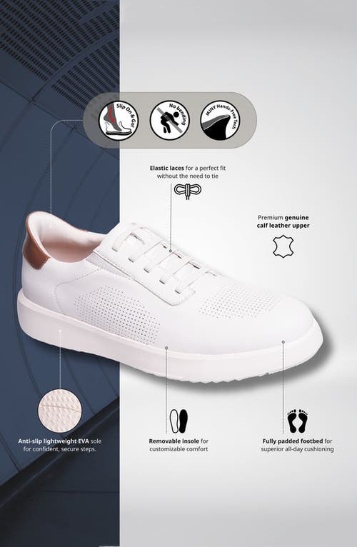 Marc Joseph New York Harbor Road Hands Free Technology Lightweight Leather Perforated Sneaker In White