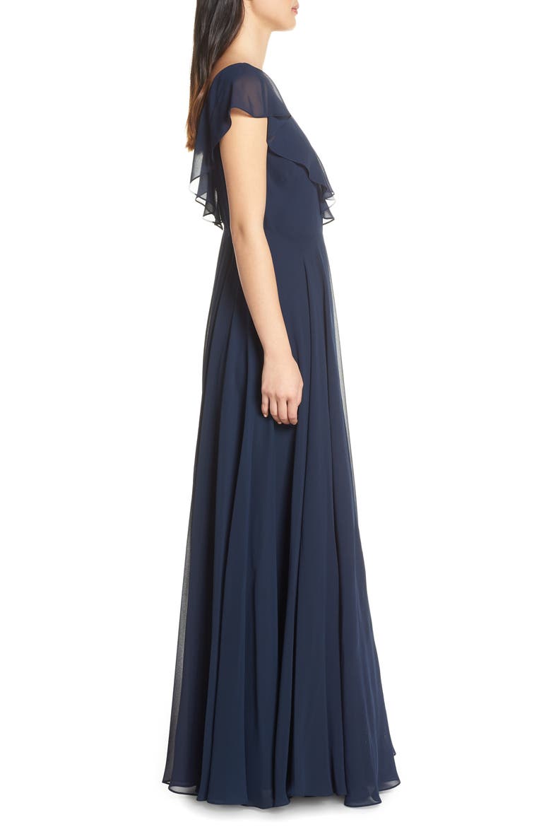 Faye Ruffle Wrap Chiffon Evening Dress, Alternate, color, NAVY