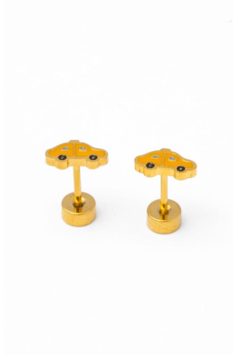 Girls' Taxi Flatback Stud Hypoallergenic Earrings, Alternate, color, Yellow