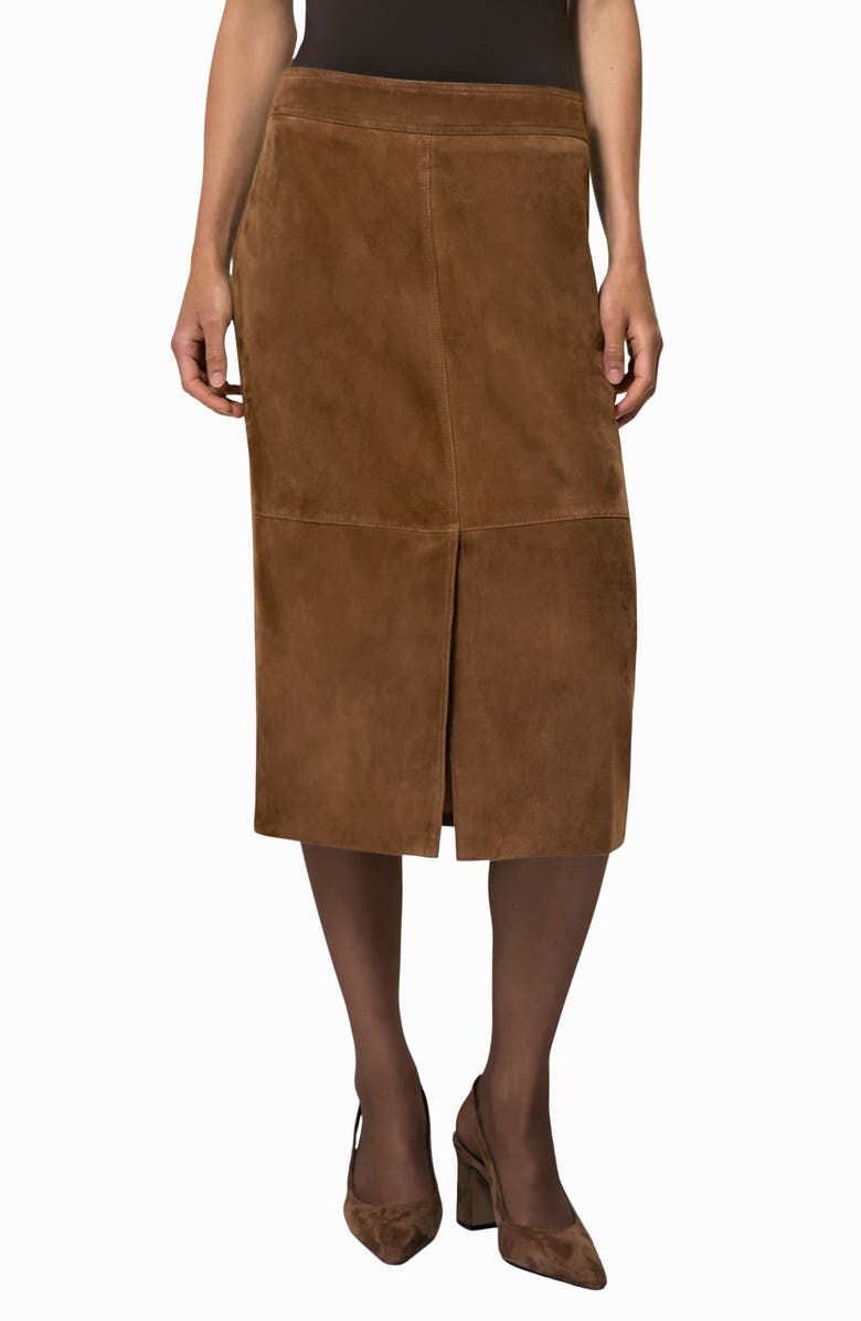 Reiss Miley Goatskin Suede Midi Skirt, Main, color, Tan Brown