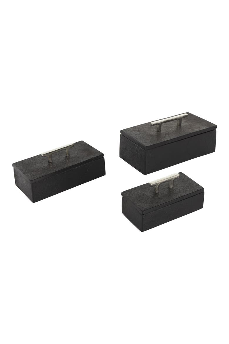 Contemporary Set of 3 Decorative Marble Boxes, Alternate, color, BLACK