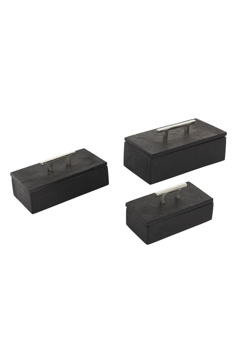 UMA Contemporary Set of 3 Decorative Marble Boxes, Alternate, color, Black