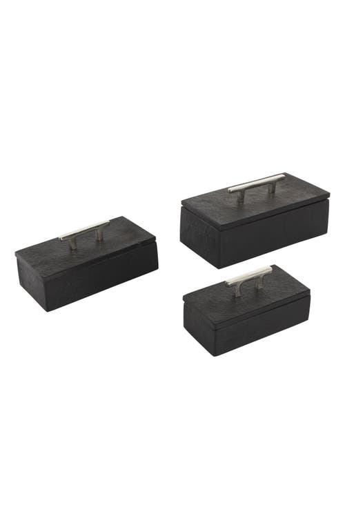 Uma Contemporary Set Of 3 Decorative Marble Boxes In Black
