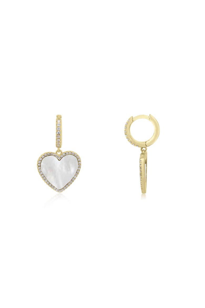 Large Mother of Pearl CZ Halo Heart Dangle Earrings, Main, color, Mother Of Pearl