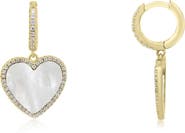 The Lovery Fine Jewelry Large Mother of Pearl CZ Halo Heart Dangle Earrings