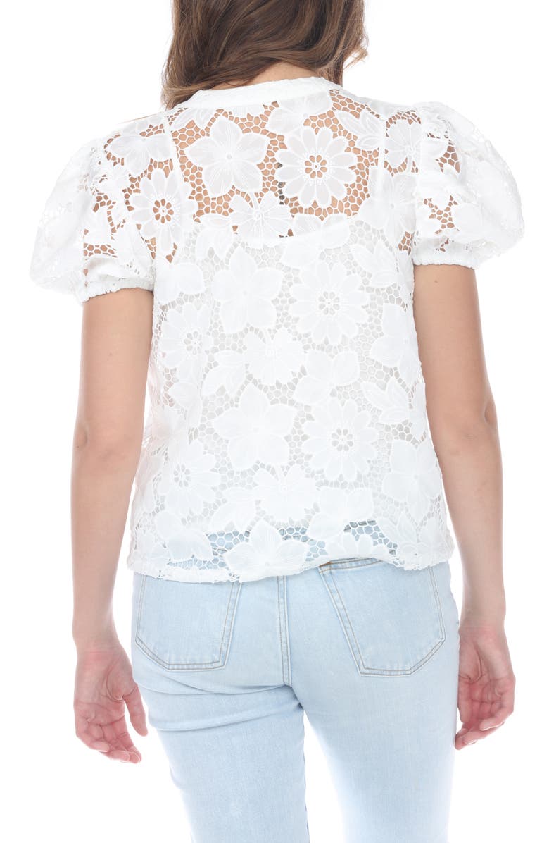 RAIN AND ROSE Floral Lace Puff Sleeve Top, Alternate, color, White