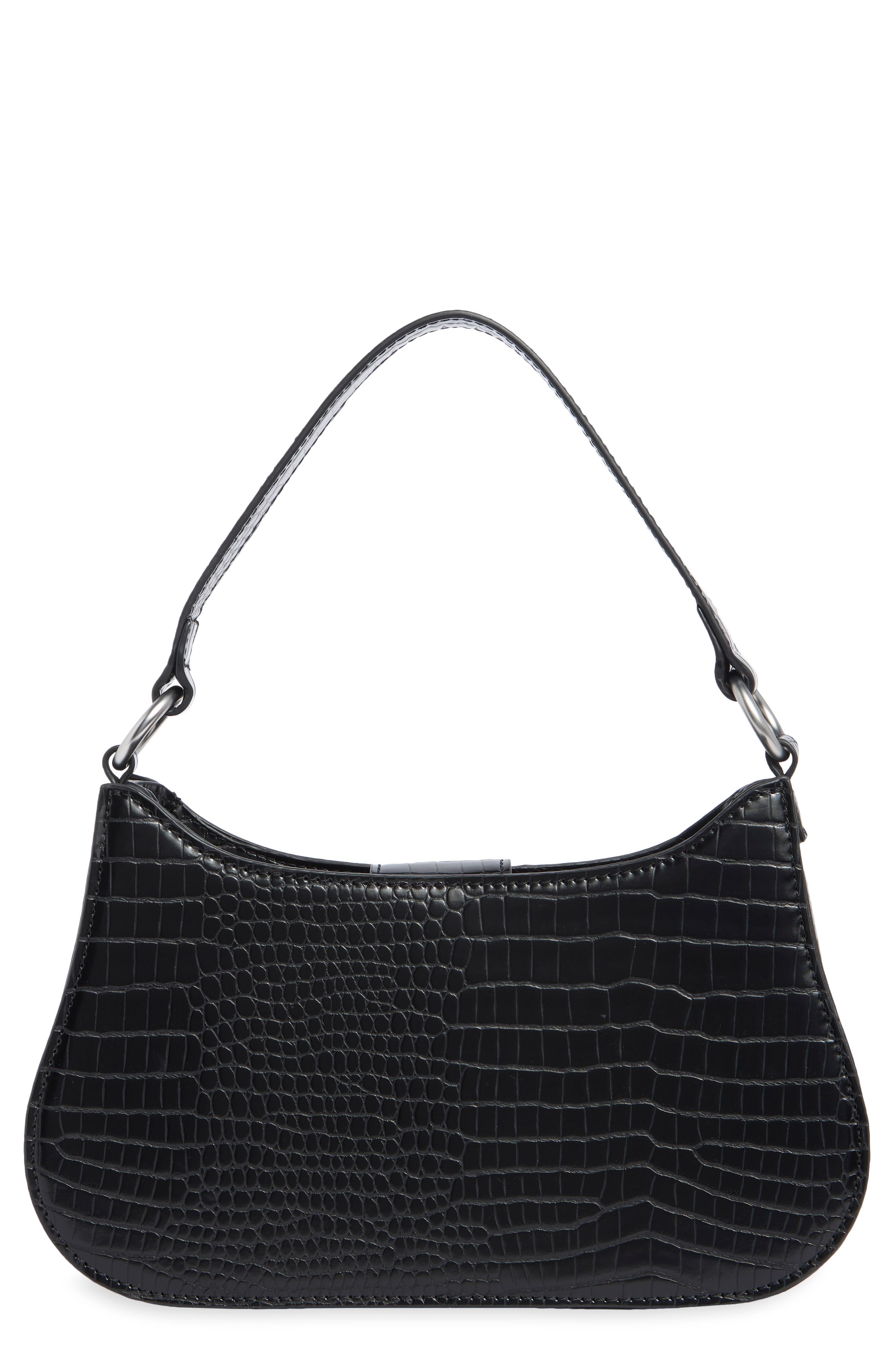 Croc Embossed Curved Baguette Bag