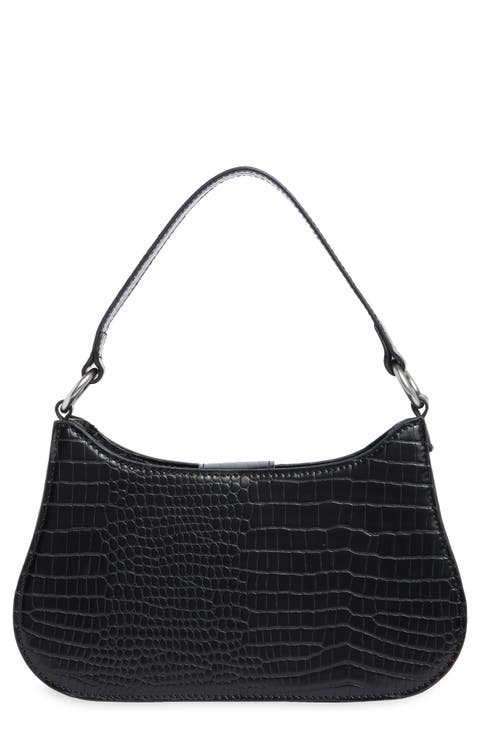 Croc Embossed Curved Baguette Bag