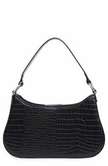 Croc Embossed Curved Baguette Bag