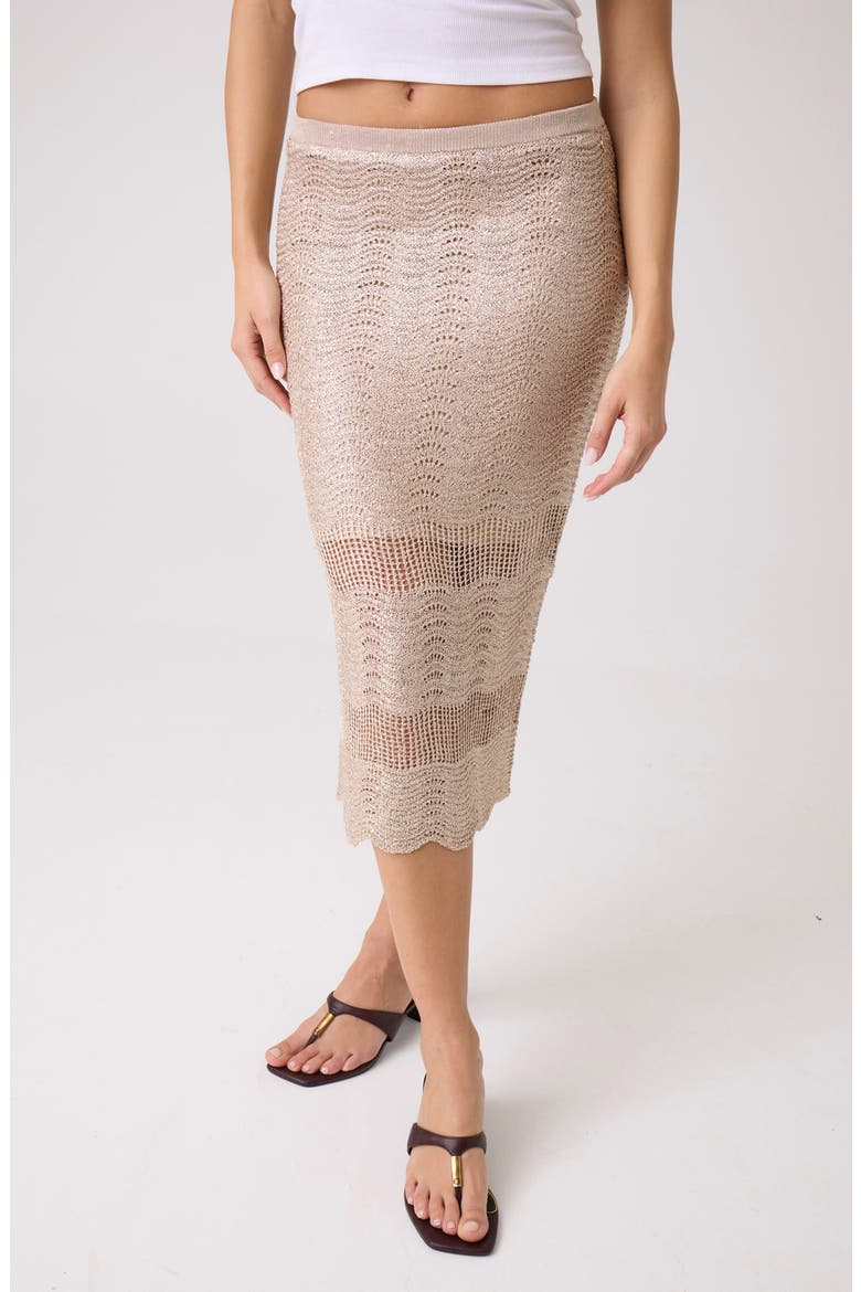 Pointelle Stitch Sequin Midi Skirt, Main, color, RUST