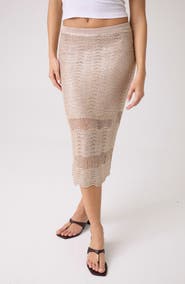 GUESS Pointelle Stitch Sequin Midi Skirt