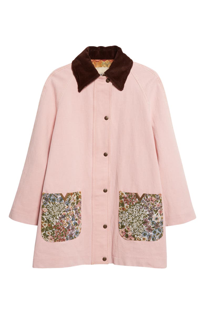 Valentino Tapestry Pocket Solid Cotton & Linen Denim Coat, Main, color, Dusty Rose