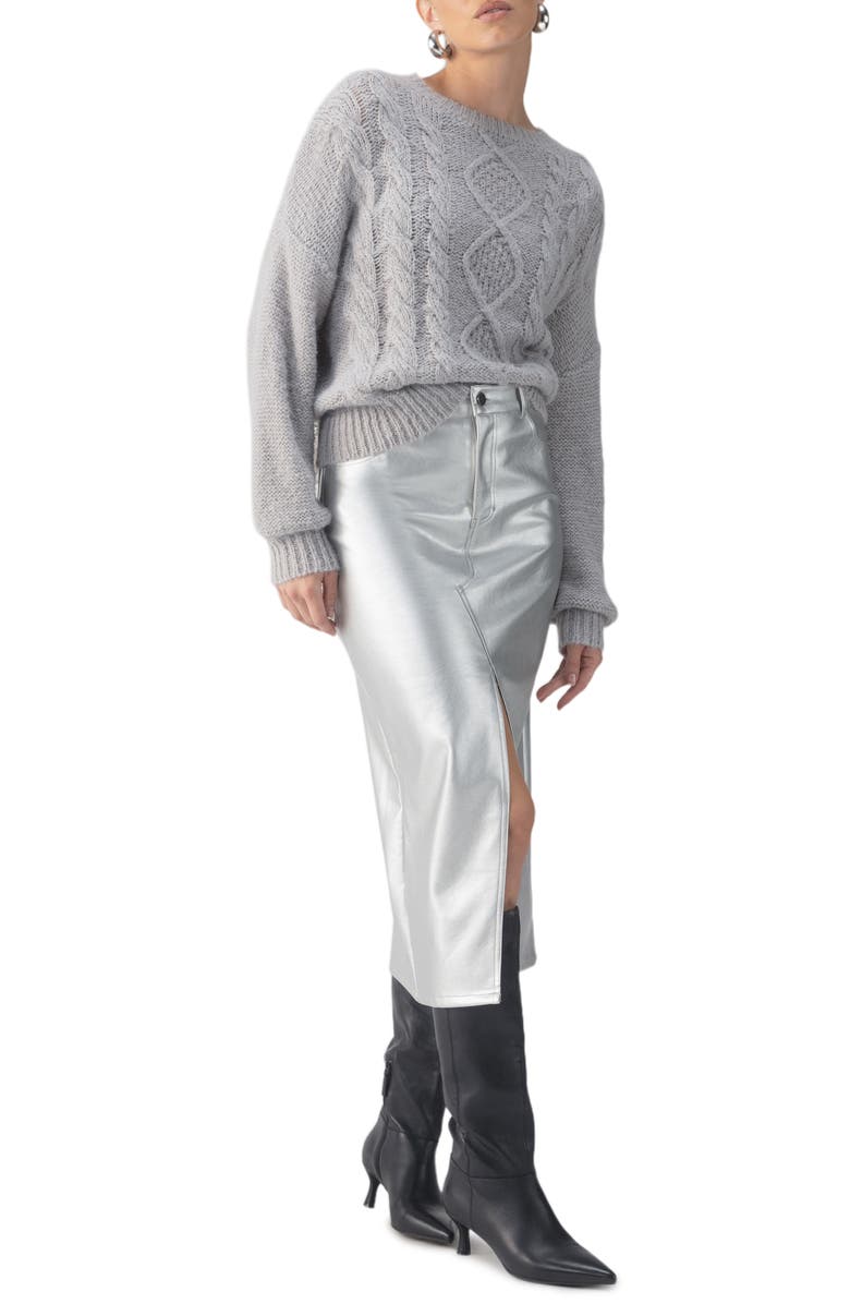 Sanctuary Metallic Faux Leather Midi Skirt, Alternate, color, Silver