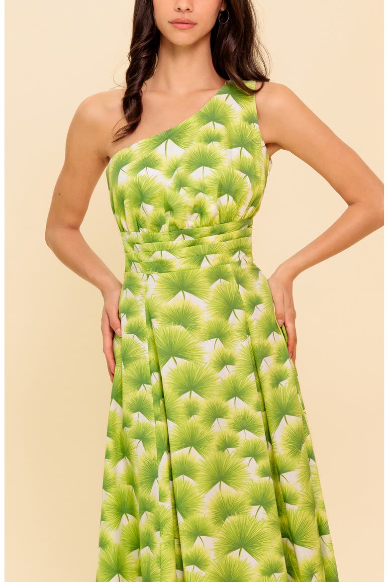 One Shoulder Print Midi Dress, Alternate, color, IVORY GREEN