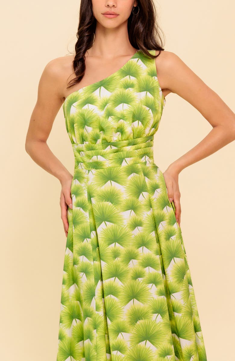 FLYING TOMATO One Shoulder Print Midi Dress, Alternate, color, Ivory Green