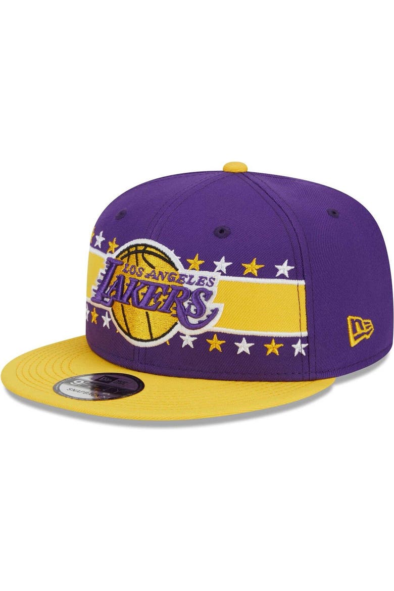 Men's New Era Purple Los Angeles Lakers Banded Stars 9FIFTY Snapback Hat, Main, color, Purple