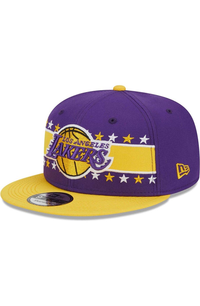 New Era Men's New Era Purple Los Angeles Lakers Banded Stars 9FIFTY Snapback Hat, Main, color, 