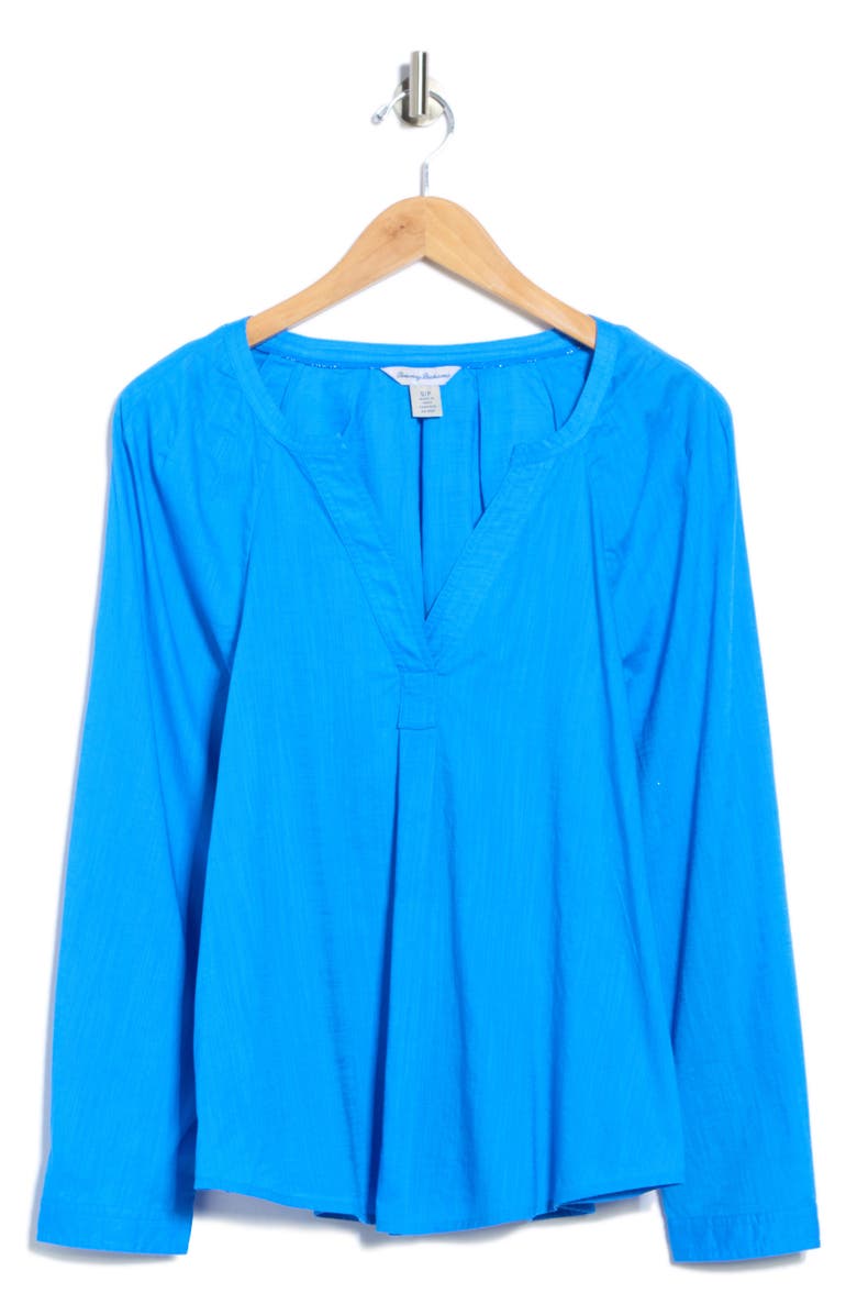 Tommy Bahama Sedona Sun Split Neck Long Sleeve Cotton Top, Alternate, color, Palace Blue