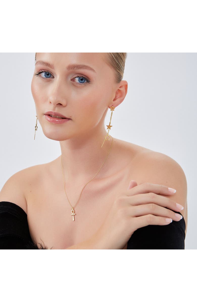 Spero London Chain and Stars Sterling Silver Drop Earring, Alternate, color, Gold