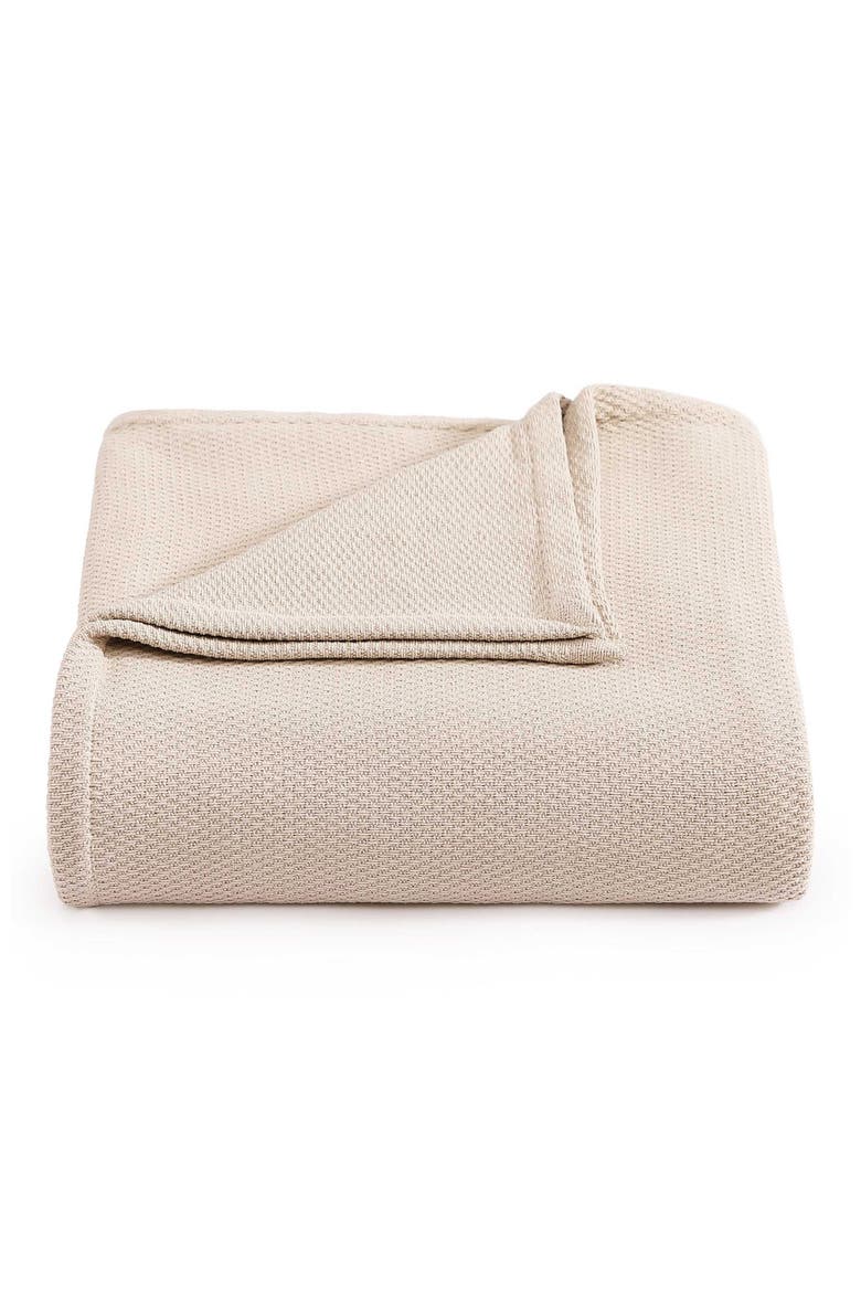 Cotton Piqué Throw Blanket, Main, color, BEIGE