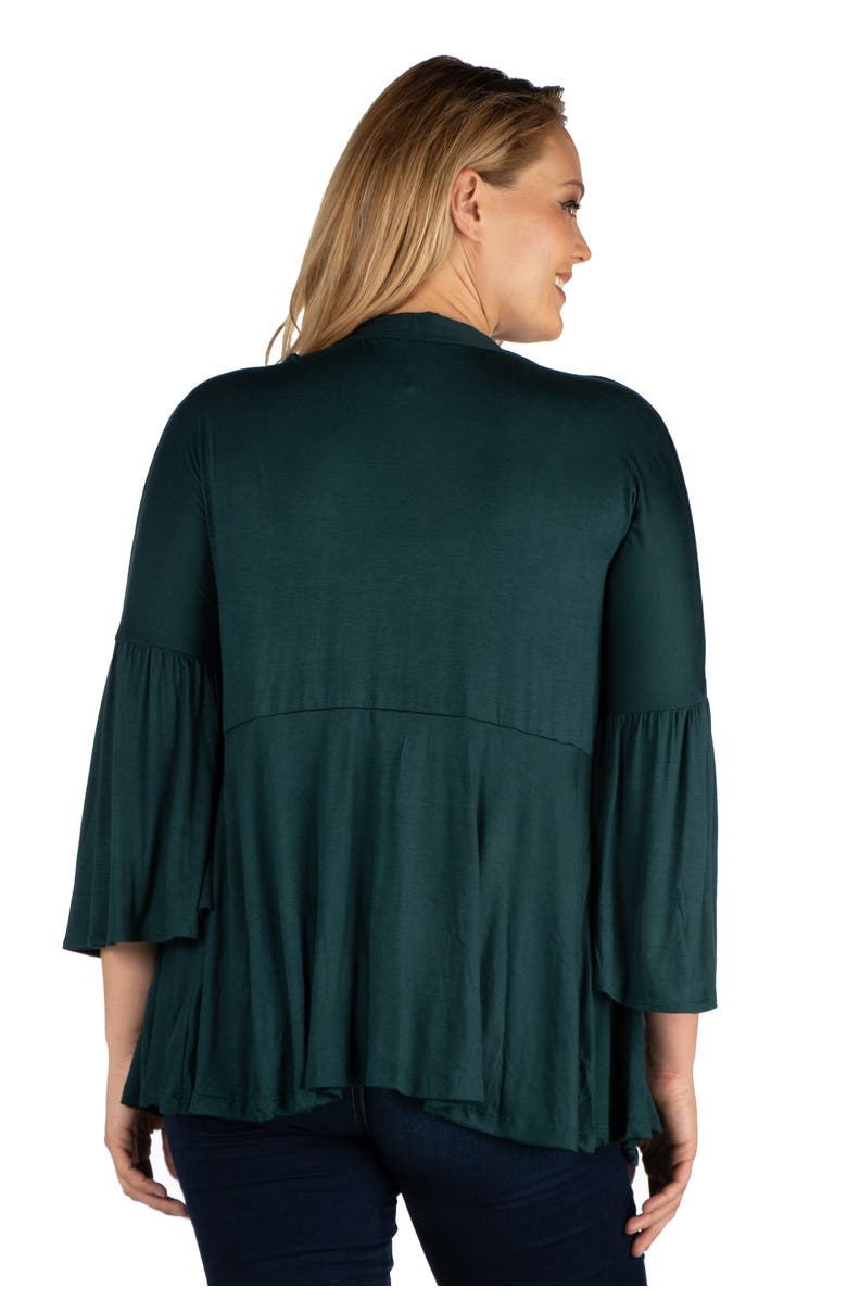 24seven Comfort Apparel Plus Size Bell Sleeve Flared Open Front Cardigan, Alternate, color, Hunter