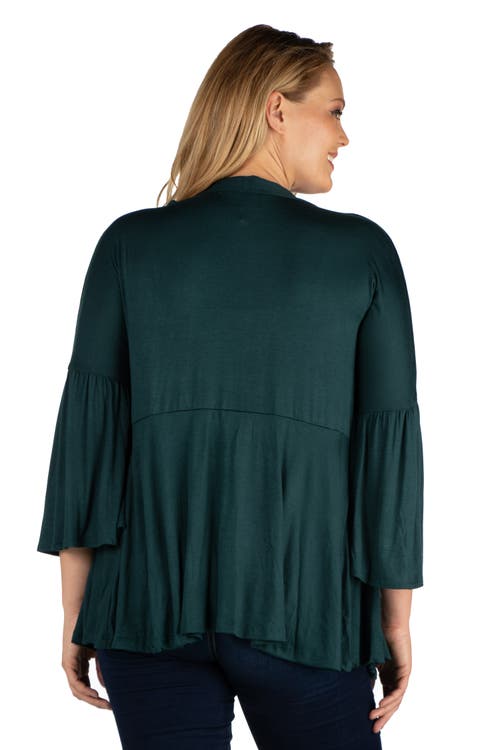 24seven Comfort Apparel Plus Size Bell Sleeve Flared Open Front Cardigan In Green